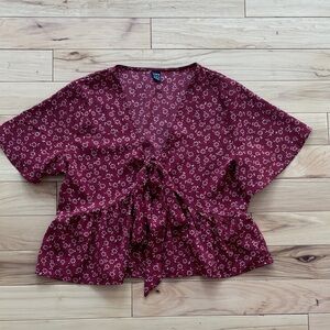 SHEIN Burgundy Floral Blouse